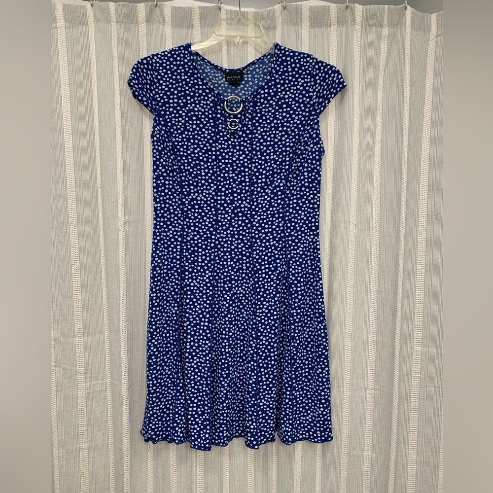 Enfocus Studio Navy Blue Polka Dot Cap Sleeve Midi Dress